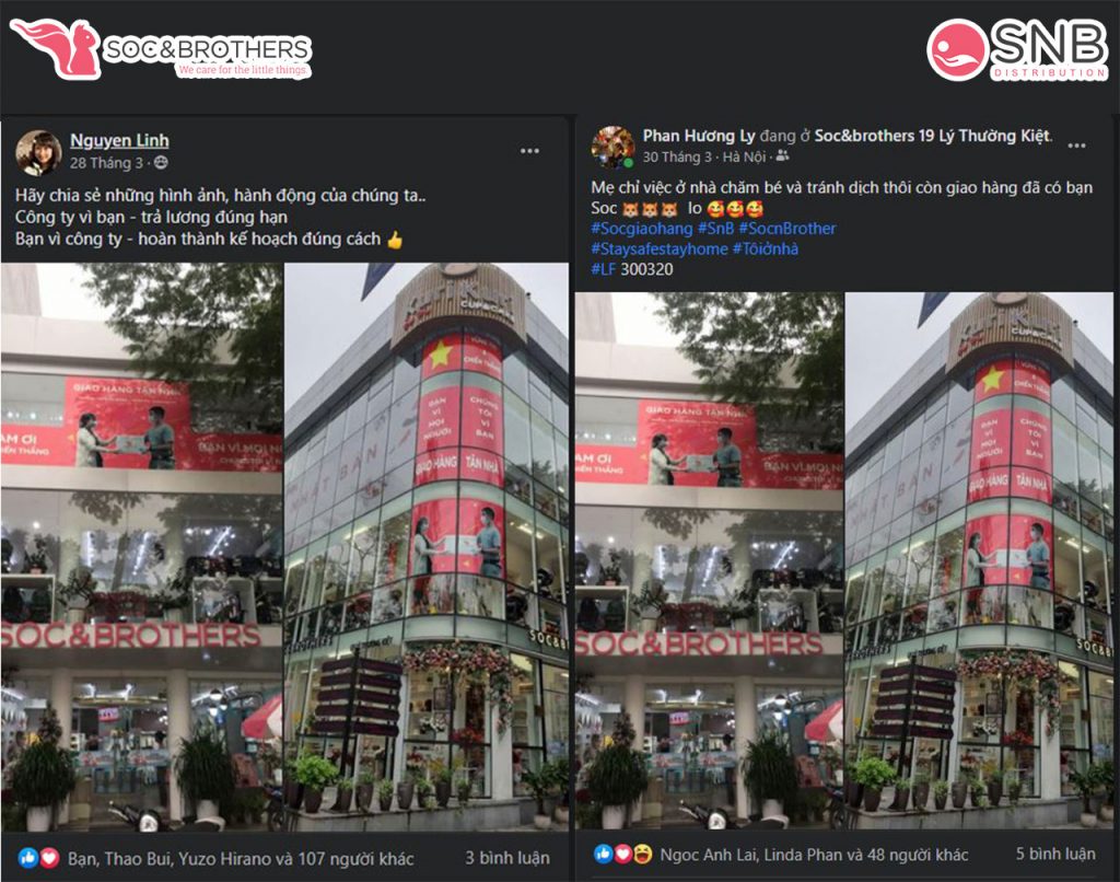 Toàn bộ hệ thống bán lẻ Soc&Brothers đã cùng treo banner và triển khai giao hàng tận nơi